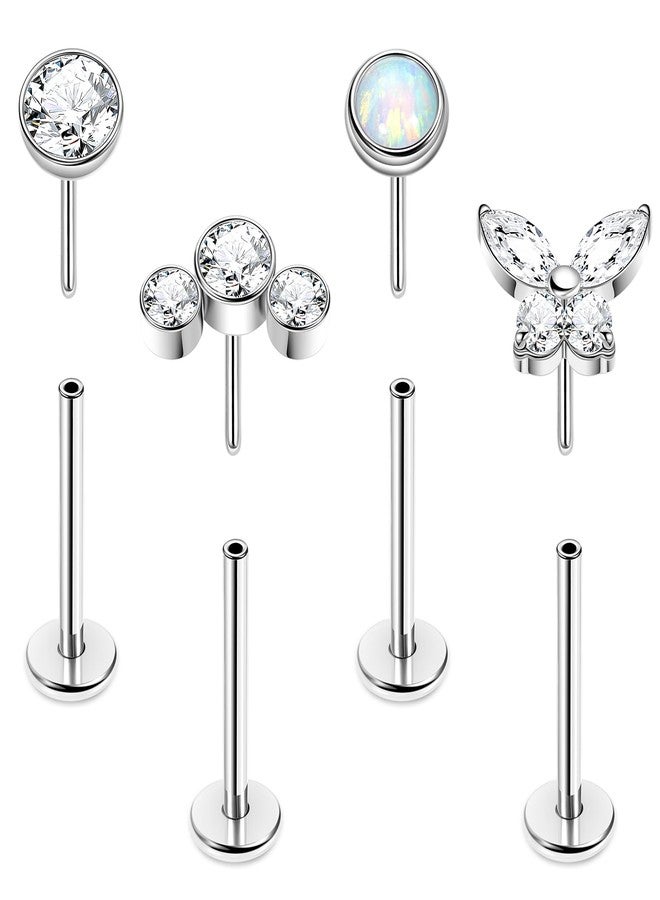 NICEIGHT 4Pcs 16G G23 Titanium Threadless Push in Labret Monroe Studs Lip Rings Hypoallergenic Cartilage Stud Earrings for Sensitive Ear Flat Back Stud Helix Tragus Conch Piercing Jewelry 10MM - Image 1